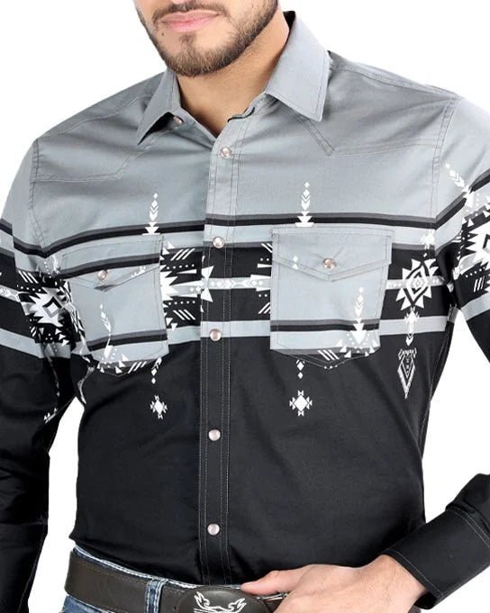 El General - Gray Tribal Western Shirt for Men 44452 - OriginalWestern.com