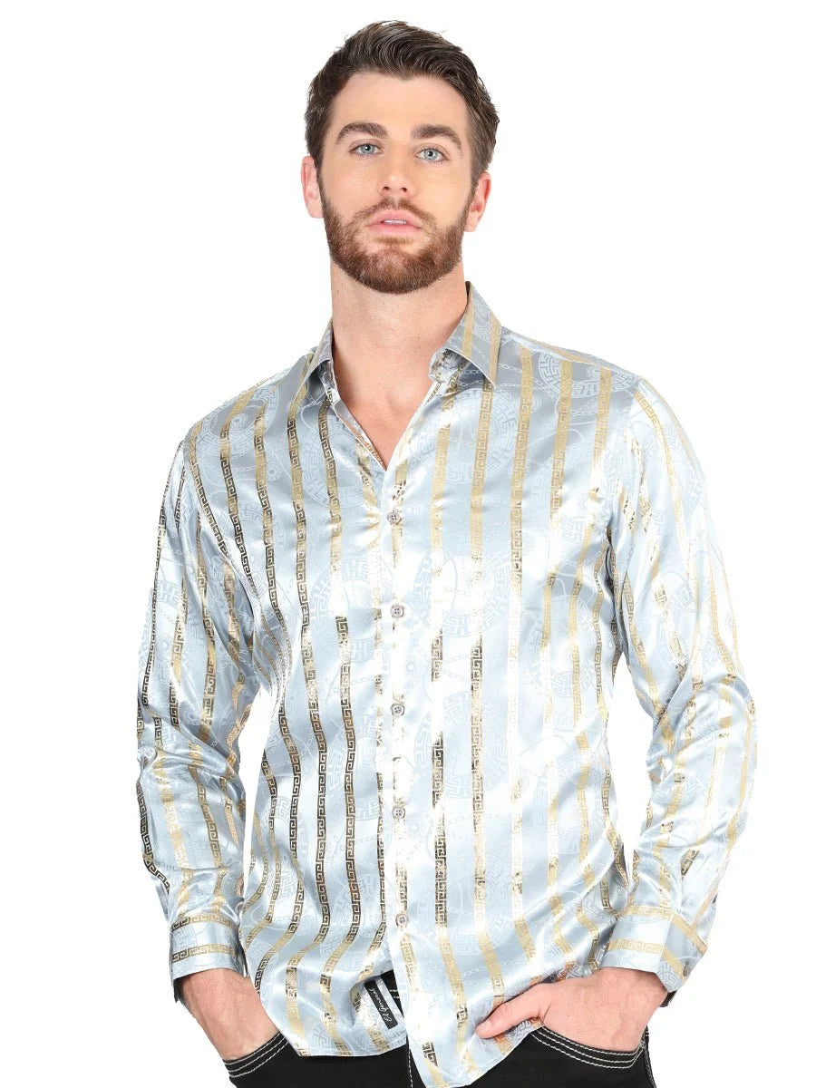 El General - Casual Long Sleeve Shirt - Grey/Gold  44578