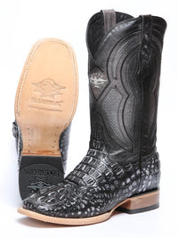 El General Hornback Caiman Print Square Toe Cowboy Boots 45928 - Rustic Gray - OriginalWestern.com