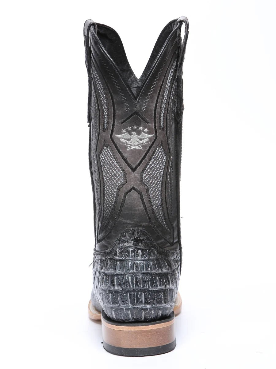 El General Hornback Caiman Print Square Toe Cowboy Boots 45928 - Rustic Gray - OriginalWestern.com