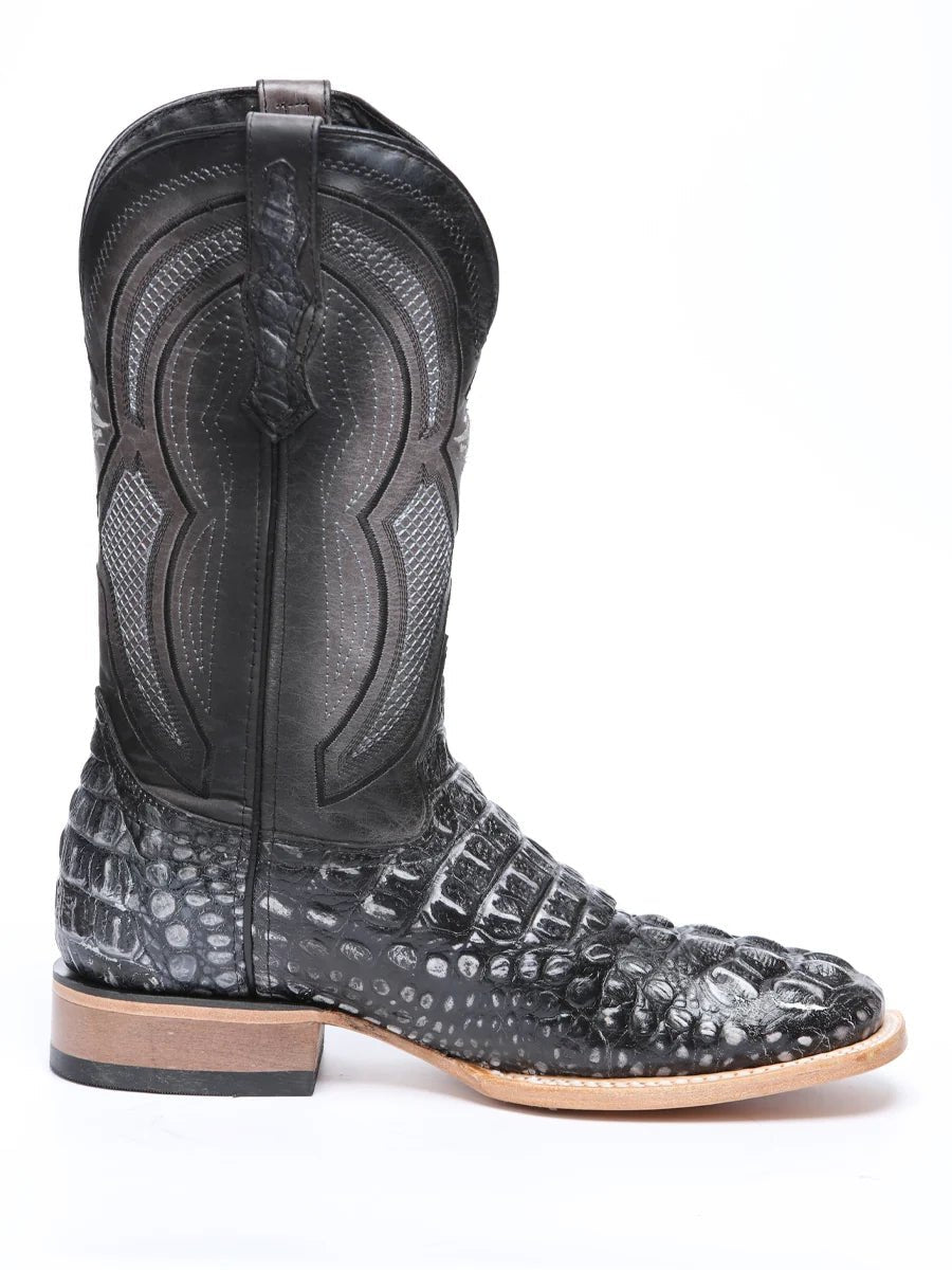 El General Hornback Caiman Print Square Toe Cowboy Boots 45928 - Rustic Gray - OriginalWestern.com