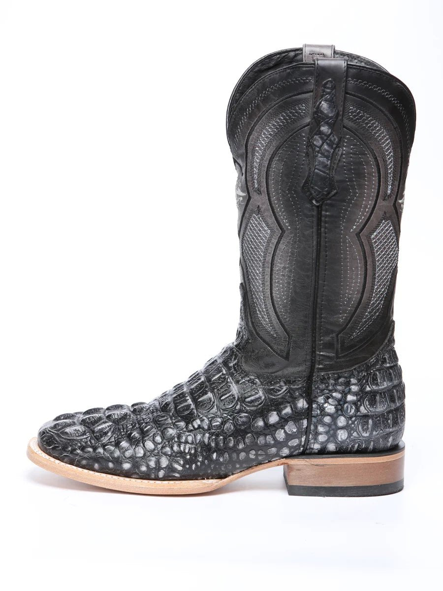 El General Hornback Caiman Print Square Toe Cowboy Boots 45928 - Rustic Gray - OriginalWestern.com