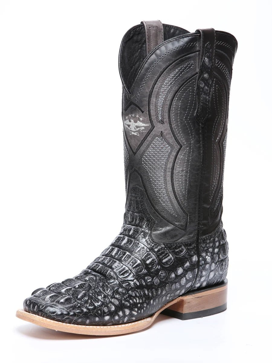 El General Hornback Caiman Print Square Toe Cowboy Boots 45928 - Rustic Gray - OriginalWestern.com