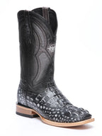 El General Hornback Caiman Print Square Toe Cowboy Boots 45928 - Rustic Gray - OriginalWestern.com