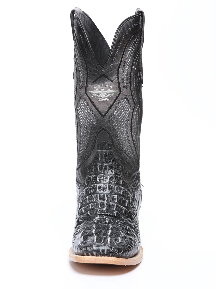 El General Hornback Caiman Print Square Toe Cowboy Boots 45928 - Rustic Gray - OriginalWestern.com