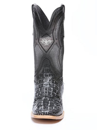 El General Hornback Caiman Print Square Toe Cowboy Boots 45928 - Rustic Gray - OriginalWestern.com