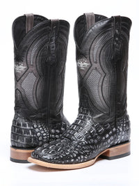 El General Hornback Caiman Print Square Toe Cowboy Boots 45928 - Rustic Gray - OriginalWestern.com