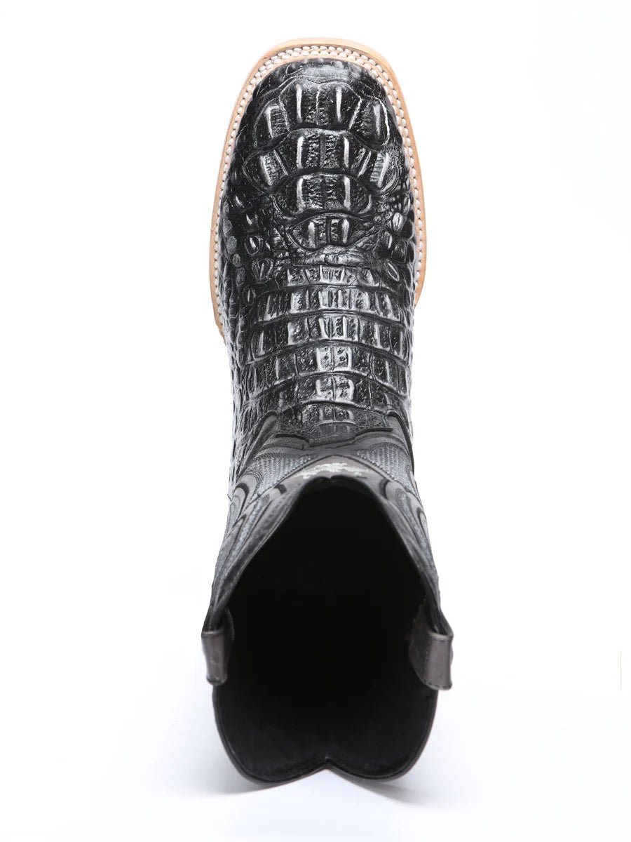 El General Hornback Caiman Print Square Toe Cowboy Boots 45928 - Rustic Gray - OriginalWestern.com