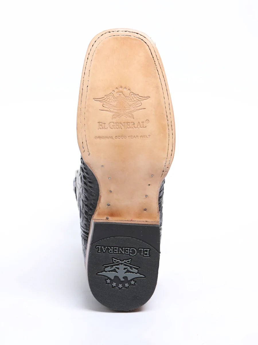 El General Hornback Caiman Print Square Toe Cowboy Boots 45929 - Black - OriginalWestern.com