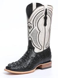 El General Hornback Caiman Print Square Toe Cowboy Boots 45929 - Black - OriginalWestern.com