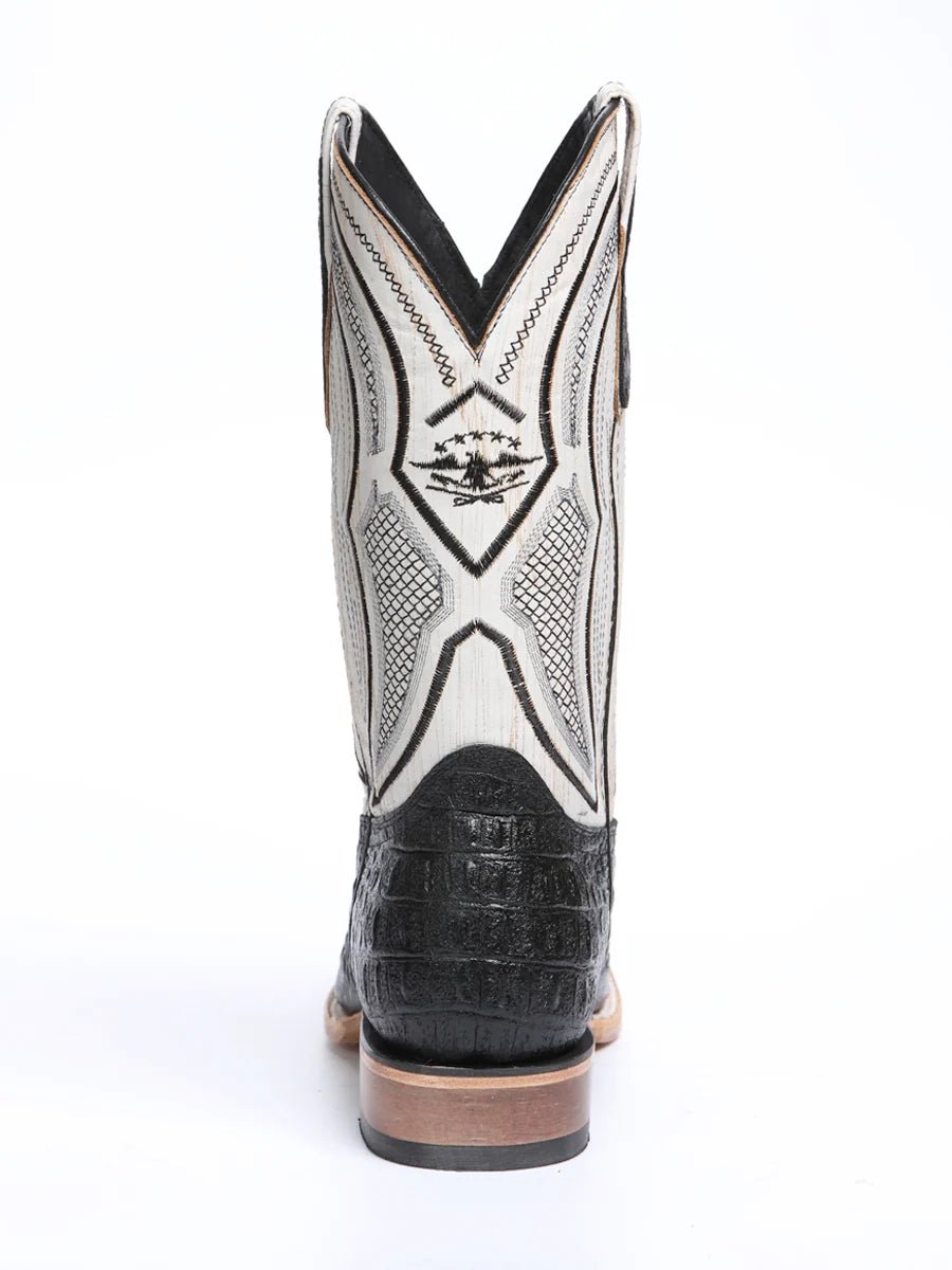 El General Hornback Caiman Print Square Toe Cowboy Boots 45929 - Black - OriginalWestern.com