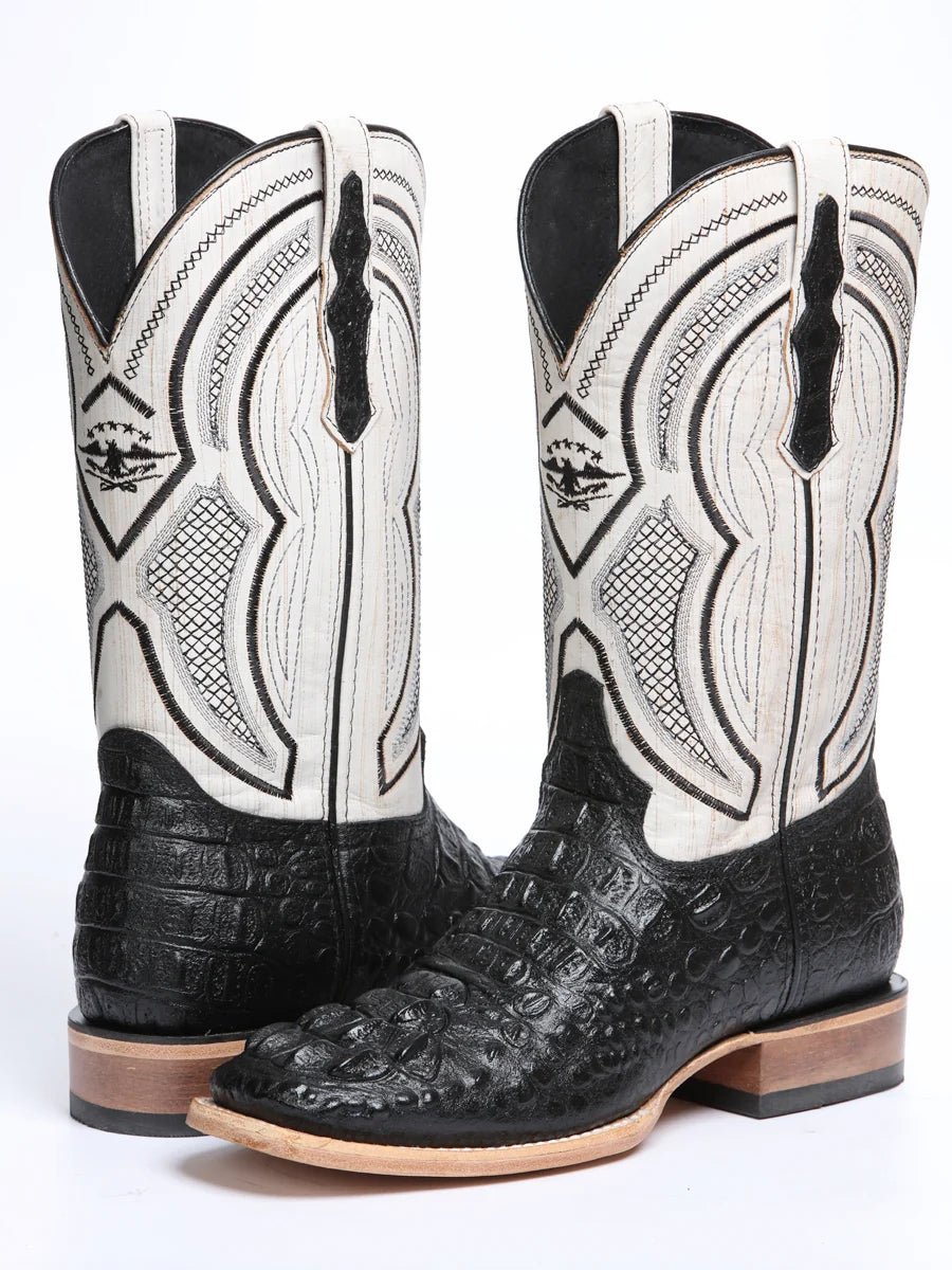 El General Hornback Caiman Print Square Toe Cowboy Boots 45929 - Black - OriginalWestern.com