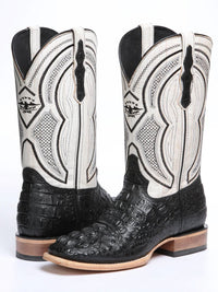 El General Hornback Caiman Print Square Toe Cowboy Boots 45929 - Black - OriginalWestern.com