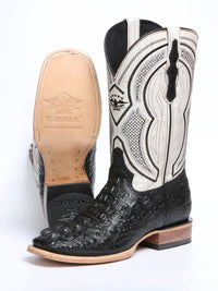 El General Hornback Caiman Print Square Toe Cowboy Boots 45929 - Black - OriginalWestern.com