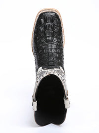 El General Hornback Caiman Print Square Toe Cowboy Boots 45929 - Black - OriginalWestern.com