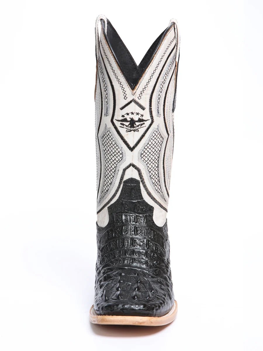 El General Hornback Caiman Print Square Toe Cowboy Boots 45929 - Black - OriginalWestern.com