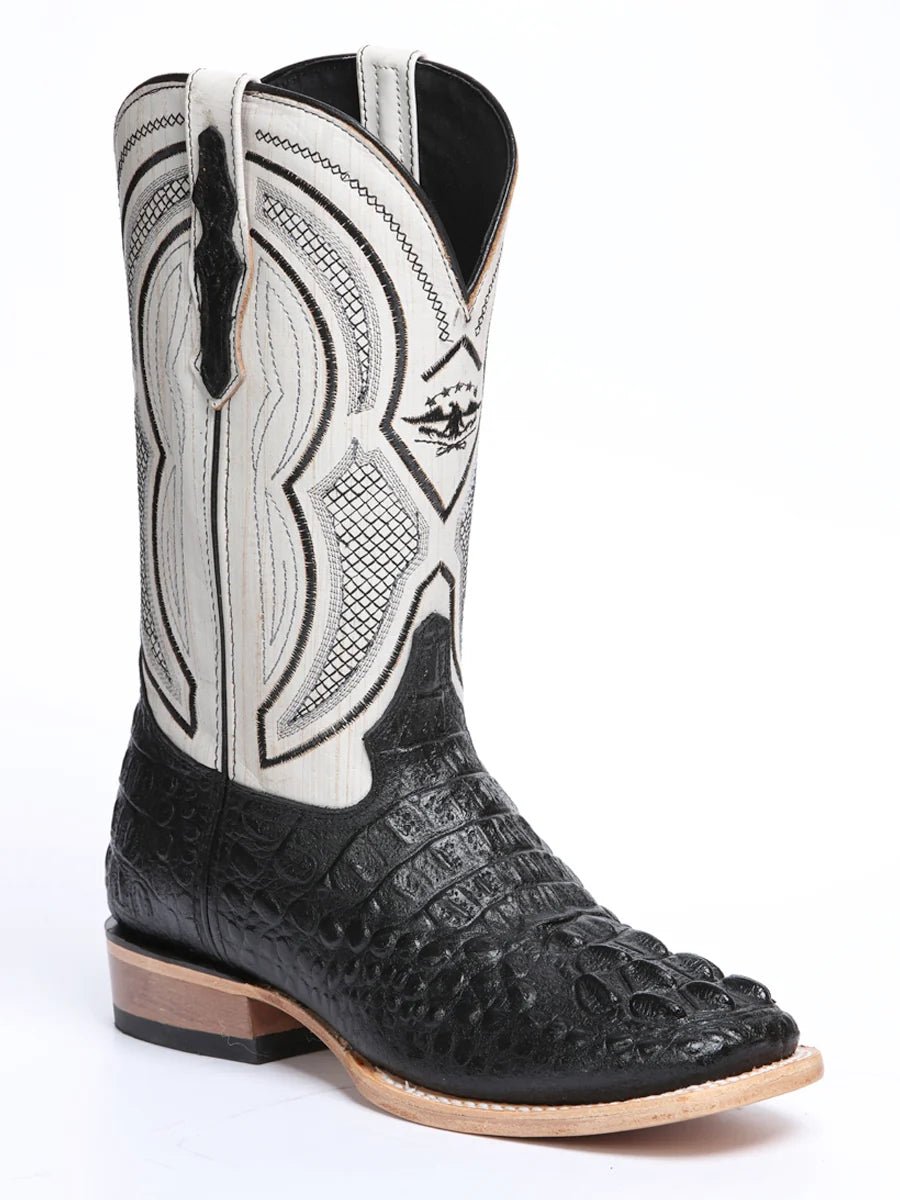 El General Hornback Caiman Print Square Toe Cowboy Boots 45929 - Black - OriginalWestern.com