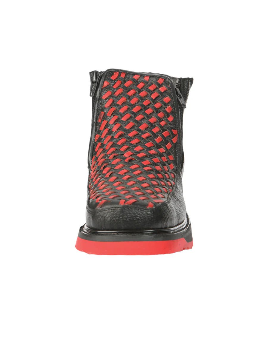 El General Men's Ankle Boots with Zipper–Black/Red Petatillo Leather 45402 - OriginalWestern.com
