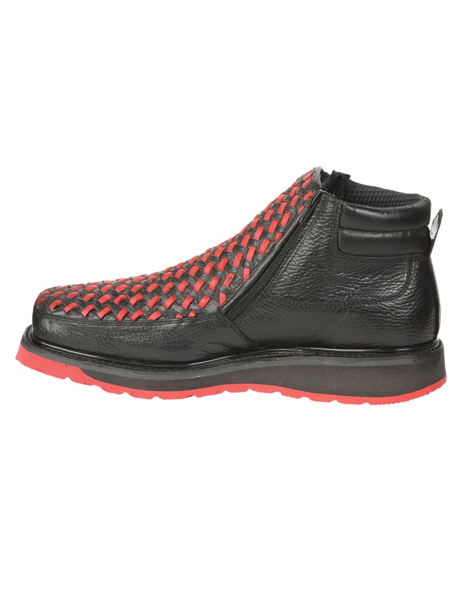 El General Men's Ankle Boots with Zipper–Black/Red Petatillo Leather 45402 - OriginalWestern.com