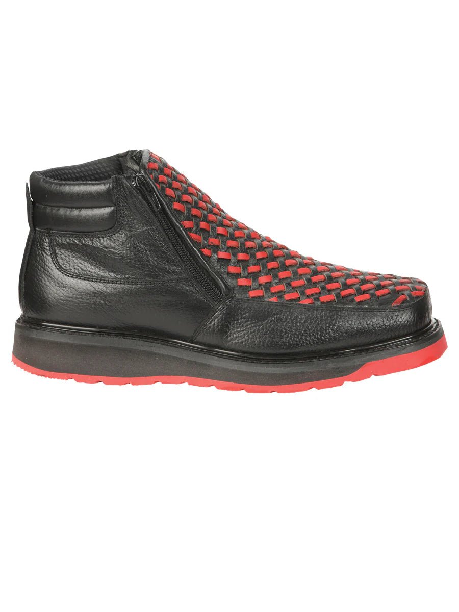El General Men's Ankle Boots with Zipper–Black/Red Petatillo Leather 45402 - OriginalWestern.com