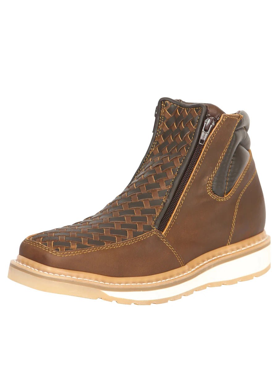 El General Men's Ankle Boots with Zipper Petatillo Fabric–Tan/Moka 45360 - OriginalWestern.com