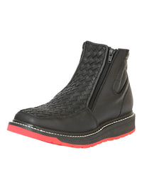 El General Men's Ankle Boots with Zipper Woven Petatillo–Black 45358 - OriginalWestern.com