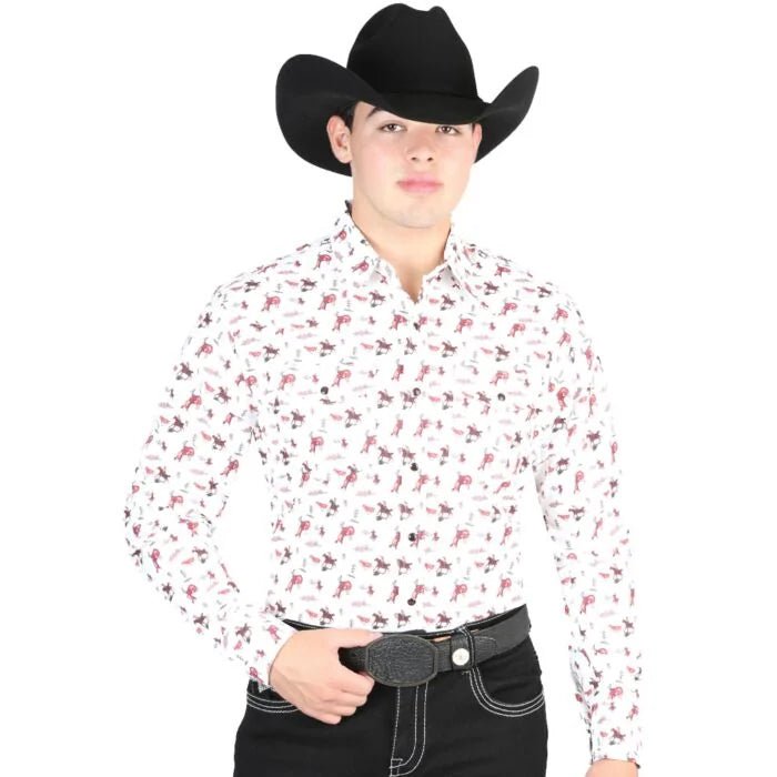 El General - Men's Beige Western Shirt with Bucking Horse Print 44316 - OriginalWestern.com