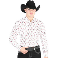 El General - Men's Beige Western Shirt with Bucking Horse Print 44316 - OriginalWestern.com