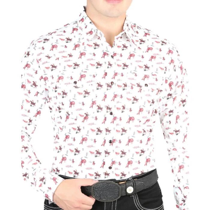 El General - Men's Beige Western Shirt with Bucking Horse Print 44316 - OriginalWestern.com