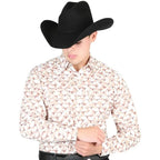 El General - Men's Beige Western Shirt with Longhorn Print 44303 - OriginalWestern.com