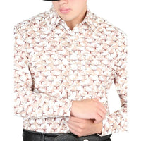 El General - Men's Beige Western Shirt with Longhorn Print 44303 - OriginalWestern.com