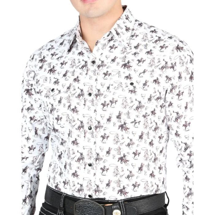 El General - Men's Beige Western Shirt with Rodeo Cowboy Design 44327 - OriginalWestern.com