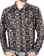 El General - Men's Black Western Shirt with Geometric Southwestern Print 44220 - OriginalWestern.com