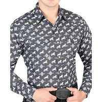 El General - Men's Black Western Shirt with Horse and Southwestern Pattern 44320 - OriginalWestern.com