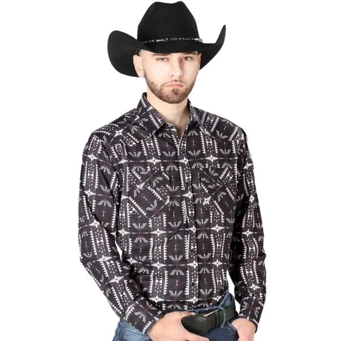 El General - Men's Black Western Shirt with Southwestern Tribal Print 44205 - OriginalWestern.com