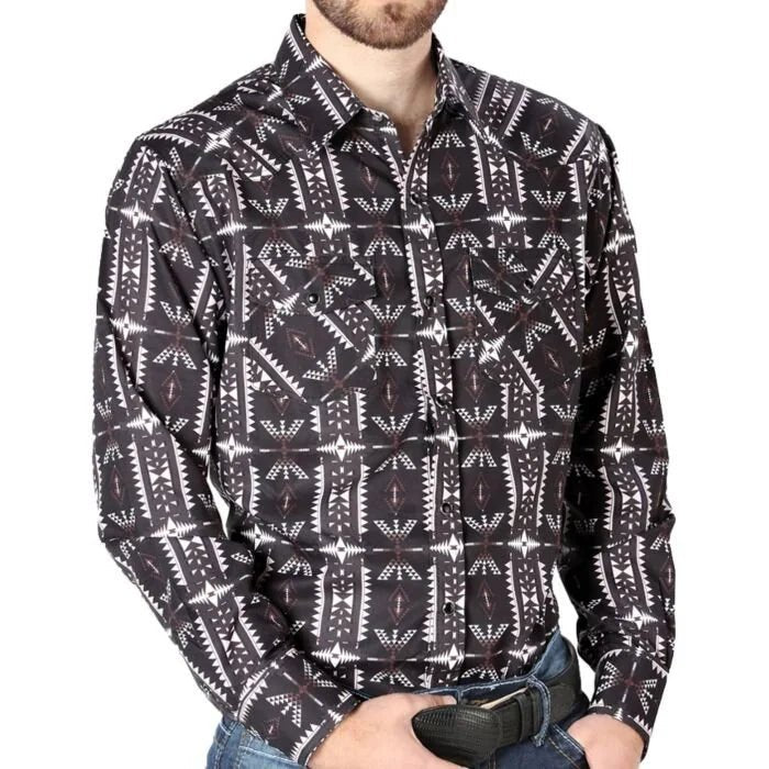 El General - Men's Black Western Shirt with Southwestern Tribal Print 44205 - OriginalWestern.com