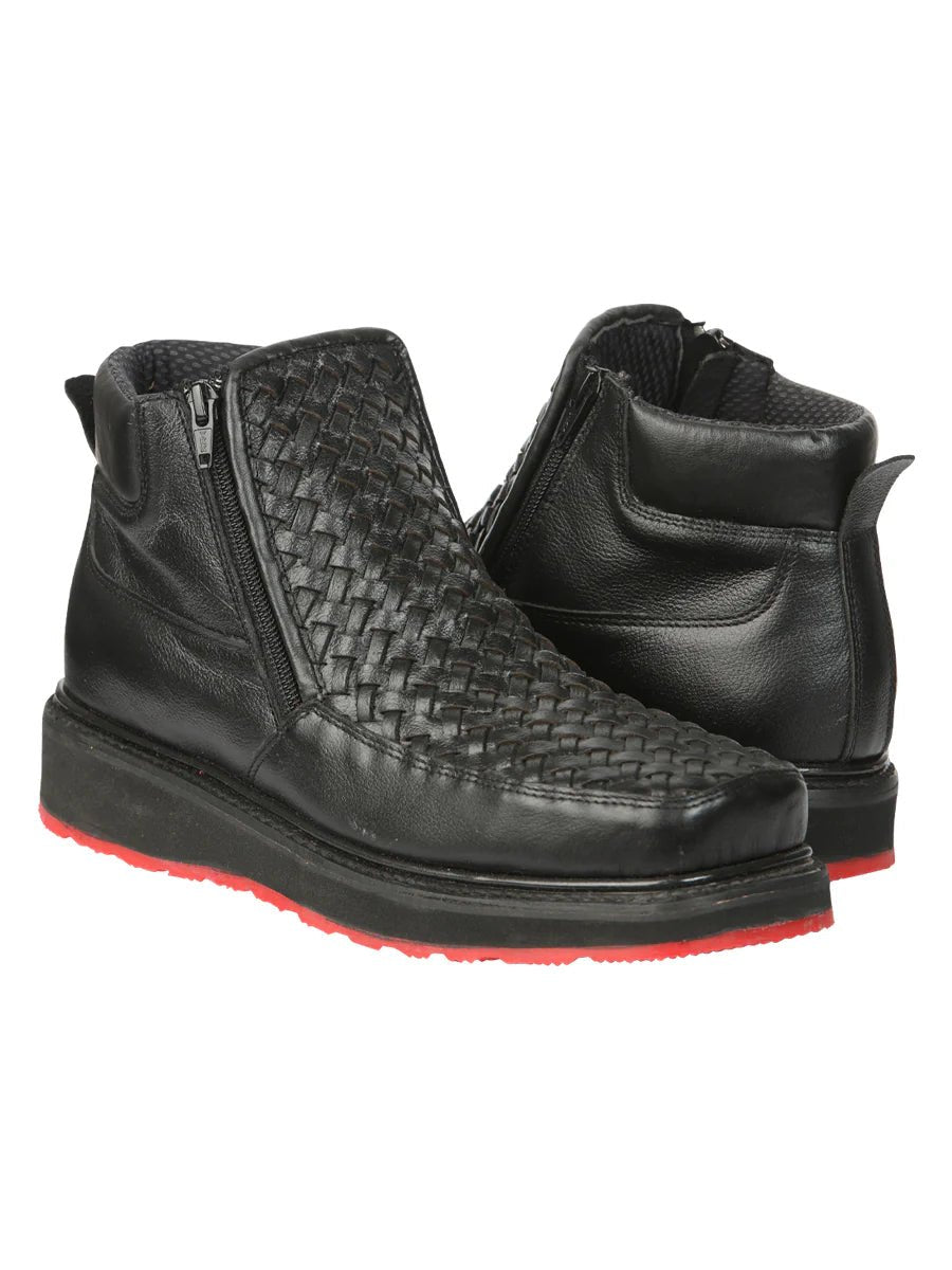 El General Men's Black Woven Ankle Boots with Zipper 45183 - OriginalWestern.com