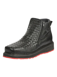 El General Men's Black Woven Ankle Boots with Zipper 45183 - OriginalWestern.com