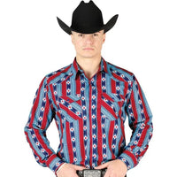 El General - Men's Blue and Red Western Shirt with Striped Pattern 44212 - OriginalWestern.com