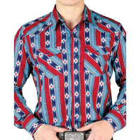 El General - Men's Blue and Red Western Shirt with Striped Pattern 44212 - OriginalWestern.com