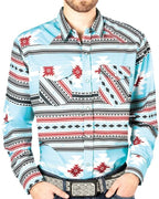 El General - Men's Blue Western Shirt with Bold Southwestern Print 44207 - OriginalWestern.com
