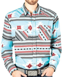 El General - Men's Blue Western Shirt with Bold Southwestern Print 44207 - OriginalWestern.com