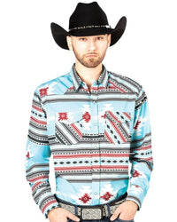 El General - Men's Blue Western Shirt with Bold Southwestern Print 44207 - OriginalWestern.com