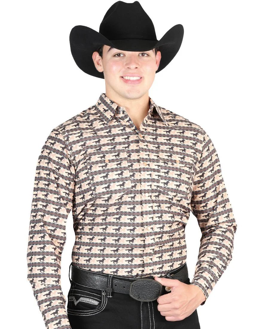 El General - Men's Brick Western Shirt with Galloping Horse Pattern 44329 - OriginalWestern.com