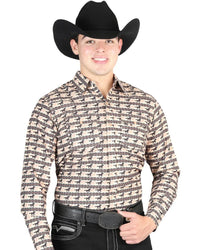 El General - Men's Brick Western Shirt with Galloping Horse Pattern 44329 - OriginalWestern.com
