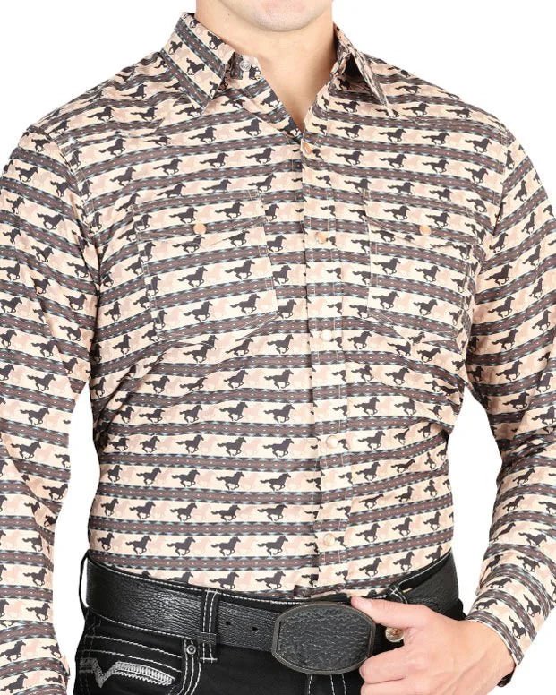 El General - Men's Brick Western Shirt with Galloping Horse Pattern 44329 - OriginalWestern.com