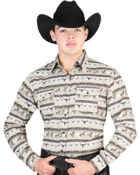 El General - Men's Brown Western Shirt with Ranch Scene Print 44321 - OriginalWestern.com