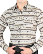 El General - Men's Brown Western Shirt with Ranch Scene Print 44321 - OriginalWestern.com