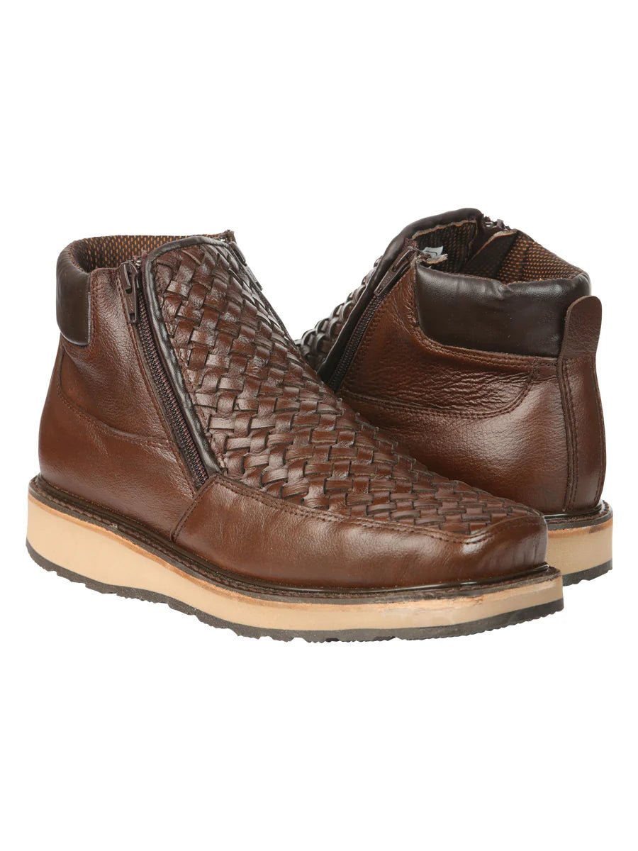 El General Men's Brown Woven Ankle Boots with Zipper 45184 - OriginalWestern.com