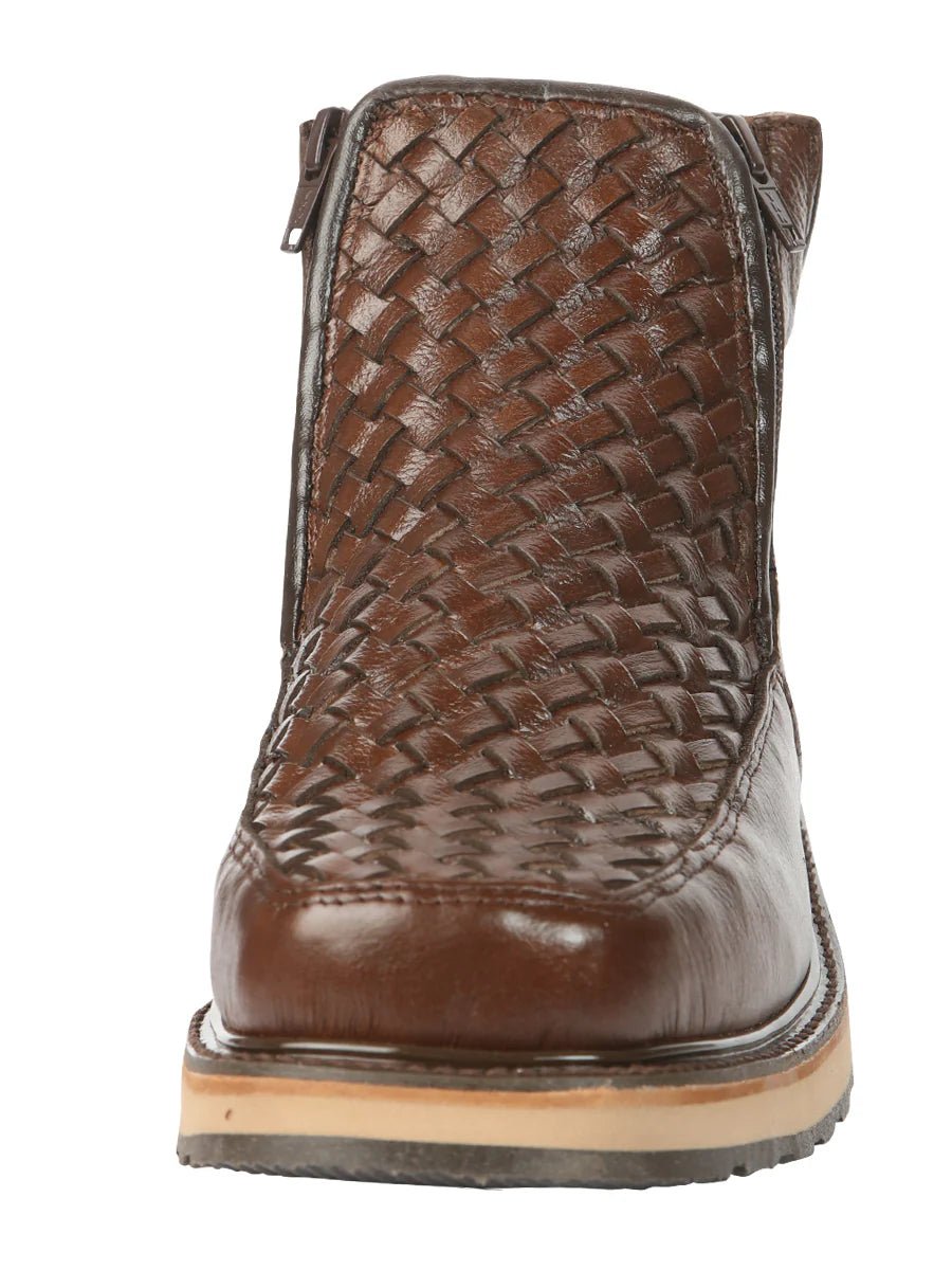 El General Men's Brown Woven Ankle Boots with Zipper 45184 - OriginalWestern.com